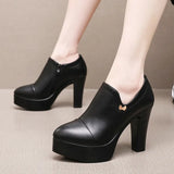 Coarse Waterproof Table Deep Mouth Single Shoes Women's Spring And Autumn Dress Work Shoes Side Zipper Fashion Singles High