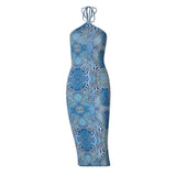 Women Summer Halter Backless Printed Bodycon Sleeveless Pencil Dress Sundress 2021 Female Clothing Streetwear