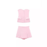 Women's Clothing 2025 Spring New Silk-Sense Texture Spliced Tight Body Clothes + Open-Fork Splicing Skirt