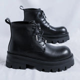 Zingj Boots Male British Wind Help Leather Shoes Autumn And Winter Thick Bottom Rise Black Overalls Locomotive Boots