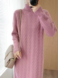 Women Clothing Fashion Turtleneck Knitted Dress 2022 Autumn Winter New Lace-up Waist Sweater Skirt Korean Clothes Women