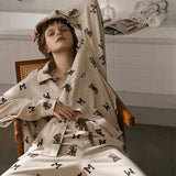 Women's Pajamas Bear Print Home Clothes Long Sleeve Autumn Pijamas Feminino Turn Down Collar Sleepwear Soft