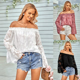 Women's New Casual Solid Color Shoulder Long Sleeved Chiffon Top
