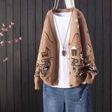 and winter jacket loose literary V-neck long-sleeved embroidery women's knitted cardigan retro