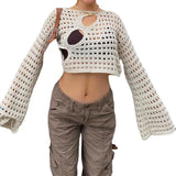 Zingj Summer New Spice Girl Fashion Sexy Irregular Broken Hole Hollow Knit Smock-Outfit
