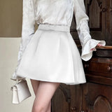 Solid Bow High Waist Mini Skirt With Lining-Outfit