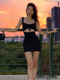 Dress Women's Clothes Spaghetti Strap Hollow Out Sleeveless Slim Sheath Spring Summer Mini Dress Lady Casual Mujer