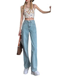 Zingj Waist Wide Leg Jeans Women Autumn Outfit 2024 New Versatile Show Thin Port Taste Straight Tube Hanging Feeling Drag Floor Pants Women-Outfit