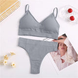 Seamless Women Padded Bra Brazilian Panties Set Sports Bra Set Sexy Thongs Girl Lingerie Fitness Crop Top