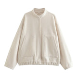 Autumn And Winter New Women's Casual Multi-Color Loose Wool Jacket Dark Buckle Collar