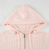 Knitted Cable Knit Zipper Hobbie Top and Mini Skirt Set-Outfit
