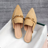 Bottom Half Slippers Women's Spring And Autumn Pointed Metal Chain Muller Shoes Single Shoe Size 41-43