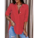 Explosion Autumn Simple Long Sleeve V-Neck Button Lady Shirt Shirt