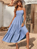 Long Dress Women Sexy Spaghetti Strap Sleeveless Smocked Tiered Beach Maxi Dress Sundresses Vestido
