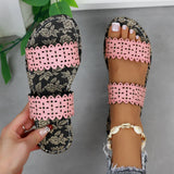 Zingj Plus Size Flat Slippers Female Summer Wear One-Drag Hollow-Out Fashion Print Casual Beach