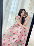 dress Sequined Embroidery Cascading Ruffle Maxi Dress Women summer V-neck Puff Sleeve Bow Pink Tulle Mesh Long