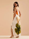 Women's New Temperament Slanted Shoulder Open Fork Printing Summer Sling Dress Dress Dress