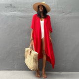 Solid Casual Retro Long Kimono Dress White Tunic Plus Size Women Clothing Becah Dress Vintage Sashes Maxi Dress