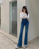 Waisted Micro Flared Pants Korean Version Fashion Versatile Thin Casual Denim Bell Bottom Streetwear Jeans for