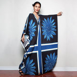 Print Deep V-neck Dress Batwing Sleeve Long Dresses Women 2022 Summer Dress Beachwear Bohemian Women Kaftan