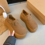 Cake Bao Head Thick-Soled Birken Shoes Women 2025 Plus Velvet Small Man Height To Keep Warm Haired Shoes Cotton Shoes Plus
