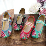 Zingj Shoes, Beef Tendon Bottom Loose Fat Feet Mother Shoes Grandma Shoes Grandma Shoes Embroidered Cloth Shoes Women's Singles