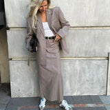 Zingj Spring And Autumn New Suit Fashion High-End Women's Clothing After The Slit Skirt Striped Suit Two Sets-Outfit