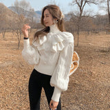 Zingj New Autumn And Winter Princess Wind Add Thick Versatile Western Style Jacket High Collar Temperament White Twist Heavy Industry Sweater Female-Outfit