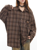 Zingj Couples Retro Badge Plaid Shirt Men And Women 2024 Spring And Autumn New Long Sleeve Versatile Shirt