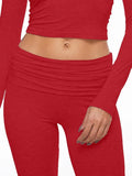 Long Sleeve Cropped Top Fold-over Flare Pants Set-Outfit