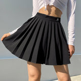Casual White Letter Embroidery High Waist Woman Skirts Summer Fashion Pleated Skirt Short 2023 Girls Mini