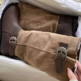 Pile Boots In The Boots Women 2025 Autumn And Winter New Retro Sprinkled Long Boots Round Head Spliced Knight