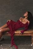 Long Sleeve Off-shoulder Ruffle Mini Dress-Outfit