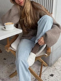 Autumn And Winter Pure Color V-Neck Single Buckle Knitted Cardigan Lazy Loose Comfortable