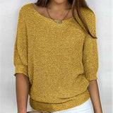 New Solid Color Round Knit Shirt Women Commuting Elegant Seven-Sleeve Top Air-Conditioning