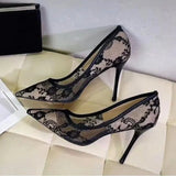 Yarn High-Heeled Women 2025 New Summer Niche Temperament Black Lace Fine Tip Single Shoes