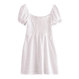 Zingj Trend French Girls Sexy Generous Collar Tie Embroidery Waist Dress Short