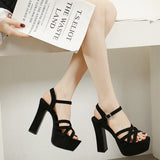 Zingj Show High Heels Female Waterproof Platform Buckle Thick Heel Hate Sky High Sandal Model Training Performance