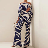 2025 New Set Women's Printed Round-Neck Loose Bat Sleeves Wide Leg Trousers Fashion