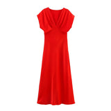 New Silk Hyssin V-Neck Fan Flute Dress