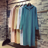 and winter fashion temperament new hooded long over-the-knee sweater dress women loose solid color knitted