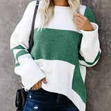 And Winter New Striped Retro Street Sweater Bumping Round Collar Knitting