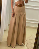Women‘s Long Trousers Elegant Ladies Office Wear Casual Slim Fit High Waisted Ruched Pleated Wide Leg Pants Without