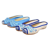 Zingj Round Head Embroidered Cloth Shoes Beef Tendon Bottom Flat Bottom Soft Bottom Canvas Slippers Female Ethnic Wind Blue And White