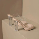 Crystal And Cool Slippers Summer New Stingy Feel Thick-Bottomed Waterproof Transparent With High-Heeled