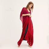 Red Bohemian Striped Half Sleeve Kimono Dress Plus Size Elegant Women Clothing Chiffon Beach Pool Party Dres