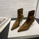 Zingj New Autumn And Winter 2024 Wind Silk And Satin Sleeve Fashion Pointed Short Boots Women's Thin Heel Elastic Silk Stockings Boots Short Tube Thin