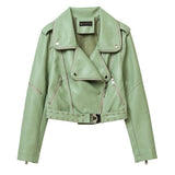 Autumn Winter Women Biker Coat Soft Faux Leather Jacket Black Green Moto Jacket Street Punk Outwear Slim PU Basic