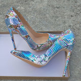 Women Sexy 12cm High Heel Pattern Snake Print High Heel Design Lady Dress Club Shoes plus size 33 34 QP093