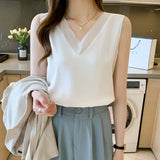 Tops for Women Satin Mesh Female Tank Top Sexy V-neck Woman Vest White Basic 2023 Ladies Tops Sleeveless Women